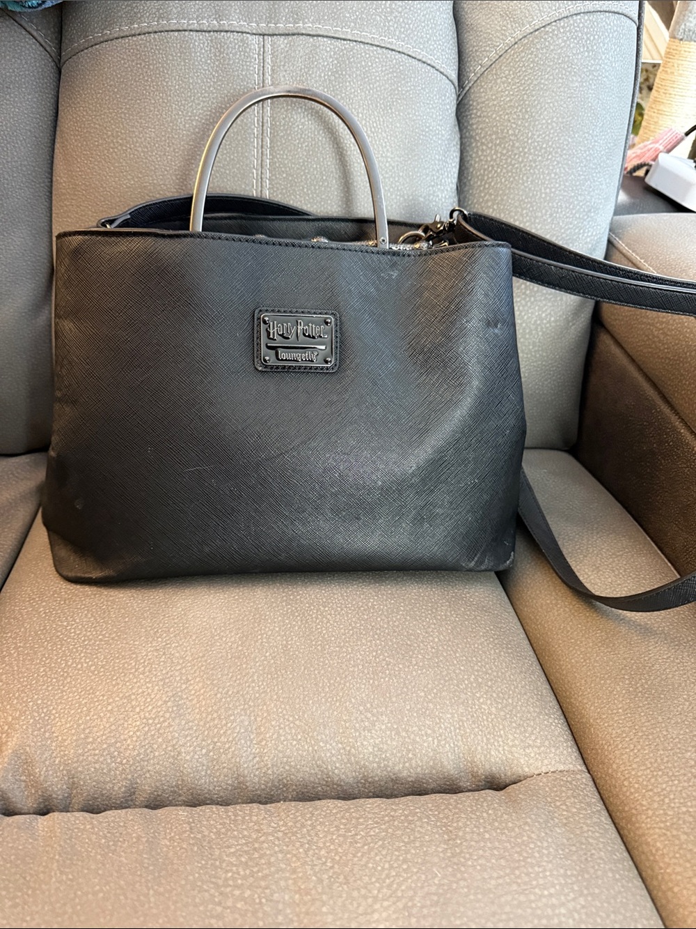 Loungefly Black Harry Potter Saffiano Satchel with Removable Strap